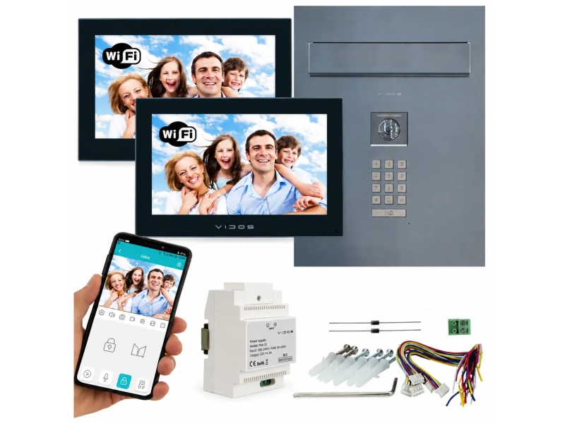 wideodomofon Vidos 2IP ze skrzynką na listy 2 monitory WiFi M205B-X + S204B-SKM Podczerwień MicroSD