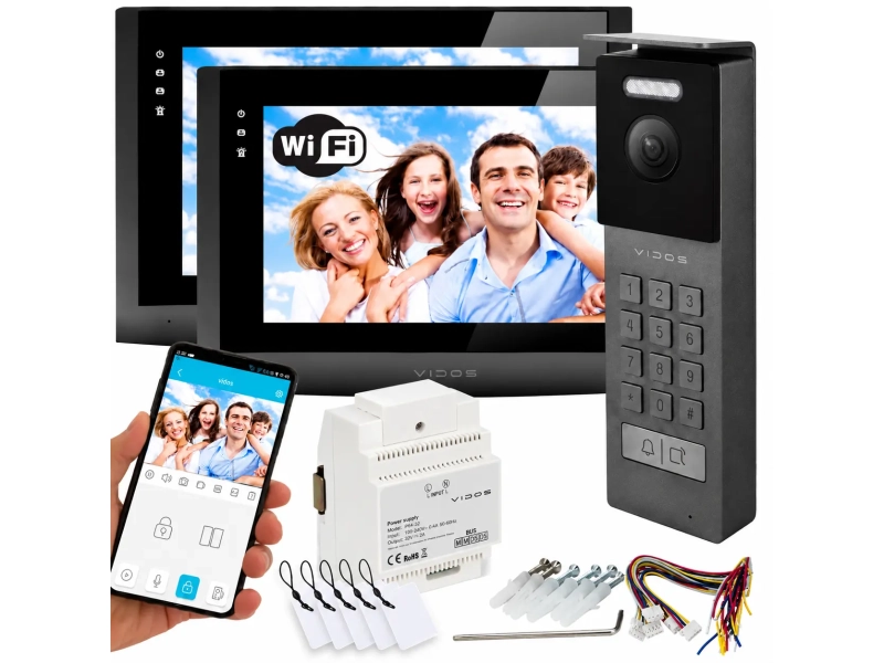 Wideodomofon 2IP 2 żyłowy Vidos z dwoma monitorami M200B-X + stacja S202v2 Android Podczerwień MicroSD