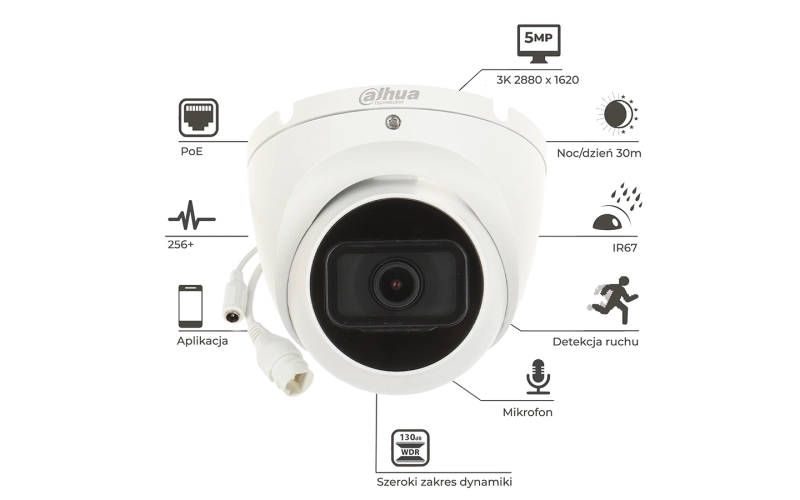 Biała kamera IP DAHUA IPC-HDW1530T-0360B-S6-WHITE 5MPx IR30 Mikrofon