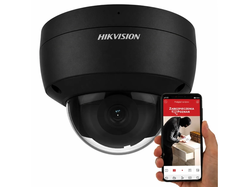 Czarna kamera kopuła IP HIKVISION DS-2CD2186G2H-ISU-Black(2.8mm)(eF) 8Mpix, AcuSense DarkFighter Mikrofon