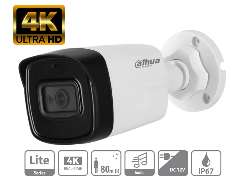 Zestaw monitoringu 4 kamery 8MPx Dahua HAC-HFW1800TL-A-0360B Wizsense Mikrofon
