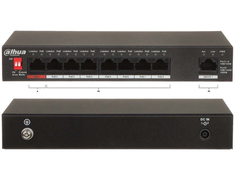 Switch POE PFS3009-8ET1GT-96-V2 8-PORTOWY DAHUA  PoE 2.0