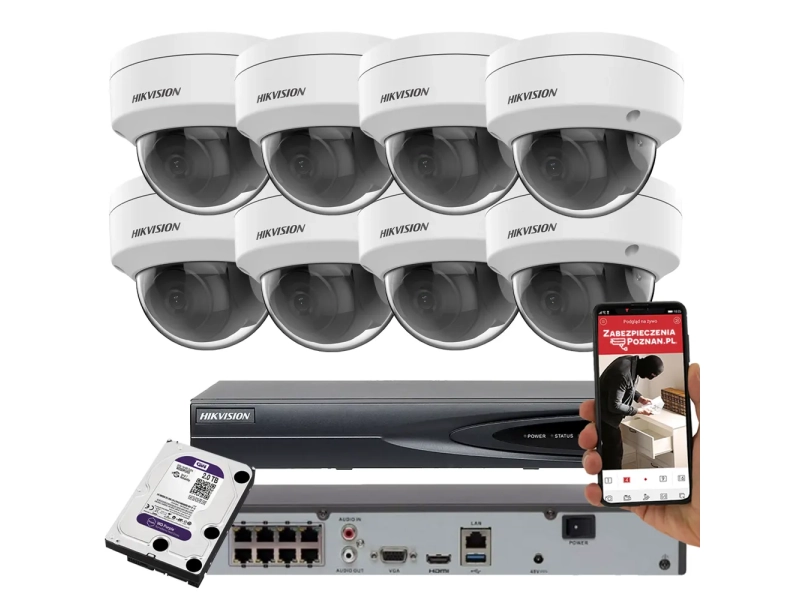Wandaloodporny zestaw na 8 kamer Hikvision IP DS-2CD1143G0-I(2.8MM) 4Mpx PoE