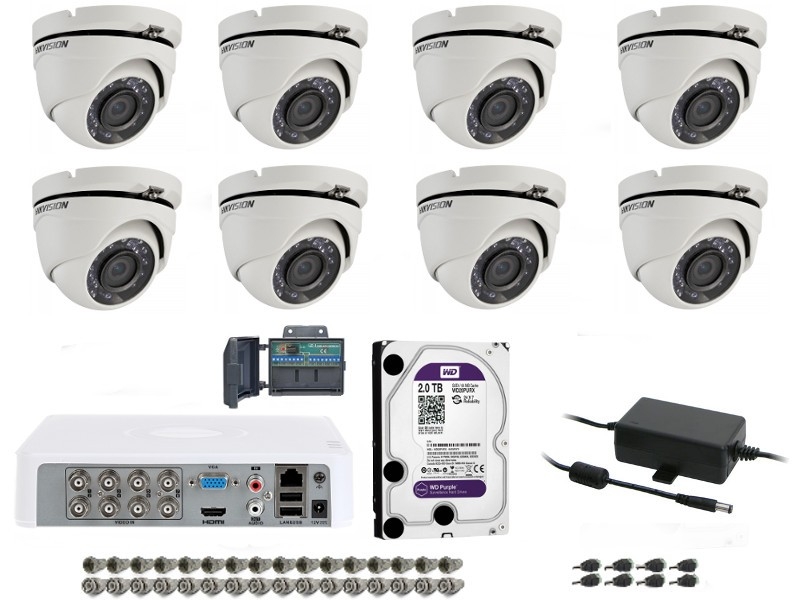 Kompletny zestaw monitoringu na 8 kamer HD-TVI z szerokim kątem widzenia i dyskiem 2TB