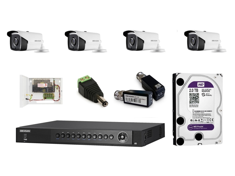 DS-2CE16H1T-IT5 analogowy kompletny zestaw na 4 kamery tubowe Hikvision 5Mpx. Do monitorowania kościołów,hal magazynowych i fabryk.