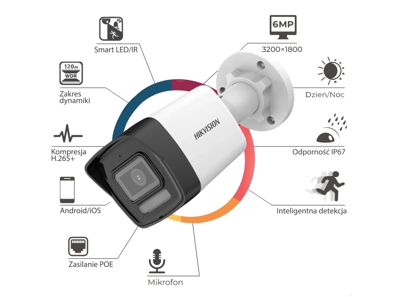 Kamera zewnętrzna IP Hikvision DS-2CD1063G2-LIUF/SL 6Mpx Smart Hybrid Light Motion Detection 2.0 + Live Guard