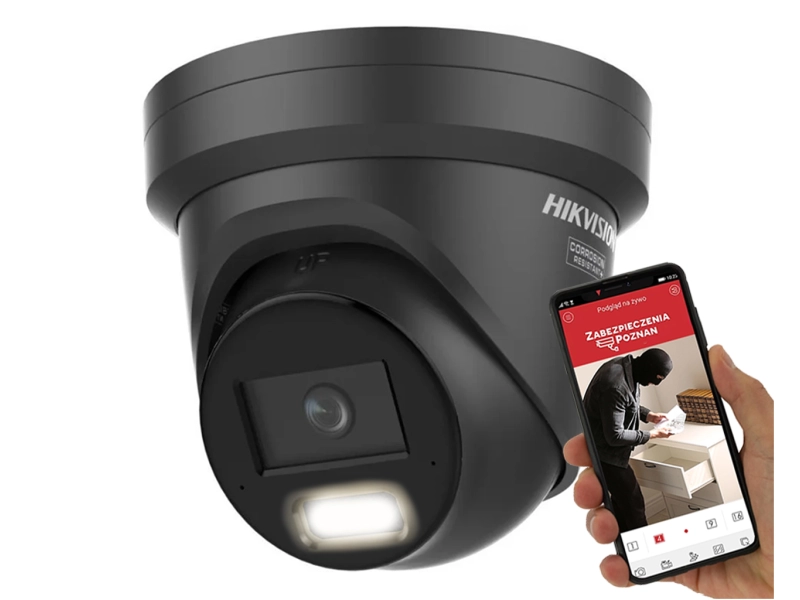 Kamera IP kopułowa 4K Hikvision DS-2CD2387G3-LIS2UY/SL BLACK 8Mpx ColorVu + Acusense + Smart Hybrid Light + Live Guard