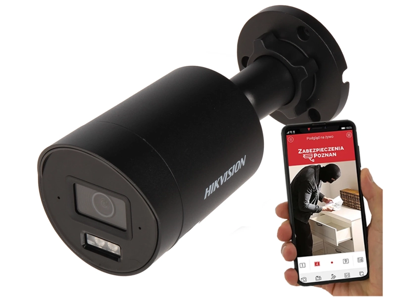 Kamera IP z podwójnym oświetlaczem Hikvision DS-2CD2047G2H-LIU/SL(eF) BLACK 4Mpx Smart Hybrid Light ColorVu Acusense Mikrofon MicroSD