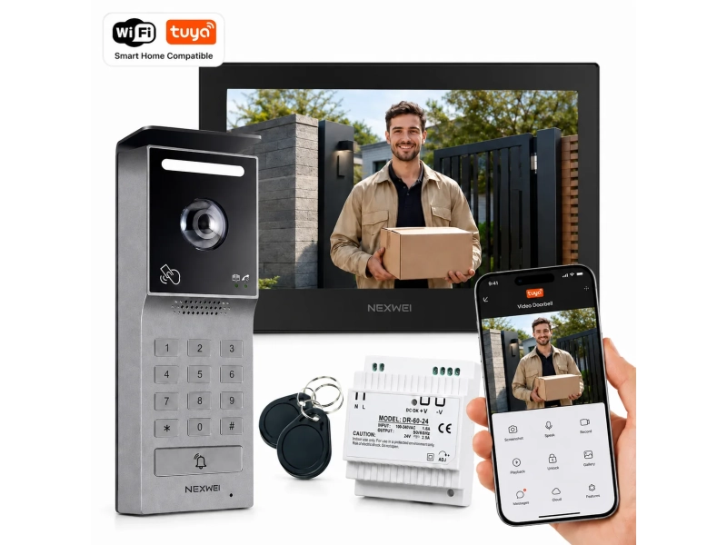 Wideodomofon Nexwei 2-żyłowy NW-ZIP-2B Podświetlany szyfrator, kąt widzenia 150°, czytnik zbliżeniowy, Aplikacja Tyua
