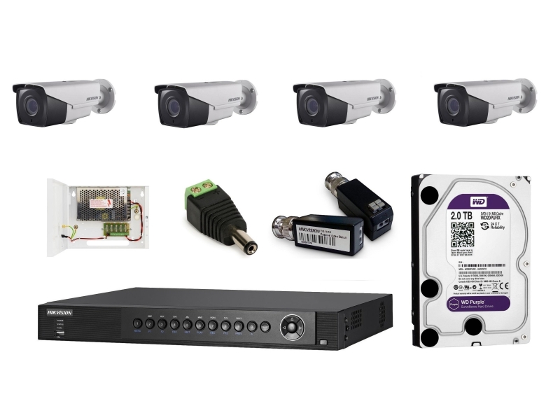 DS-2CE16H1T-IT3Z analogowy kompletny zestaw na 4 kamery tubowe Hikvision 5Mpx. Do monitorowania poczekalni i gabinetów.
