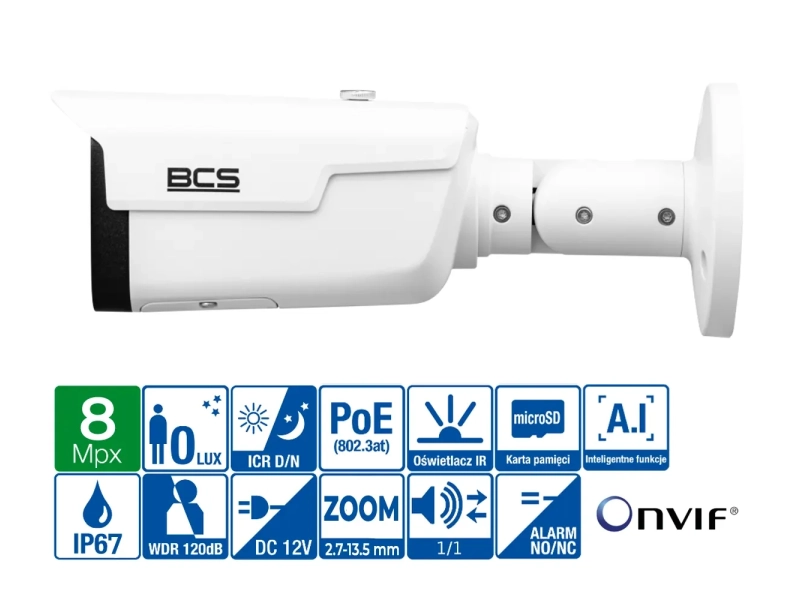 Kamera z zoomem optycznym BCS-L-TIP58VSR6-Ai1(2) 2.7-12 mm 8MPx ANALITYKA IR60 MICROSD