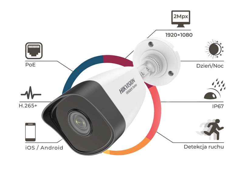 Kamera do monitoringu IP Hikvision HWI-B121H 2Mpx Aplikacja IR30 PoE