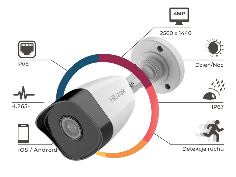 Kamera do monitoringu IP HiLook IPCAM-B5 5Mpx Aplikacja IR30 PoE
