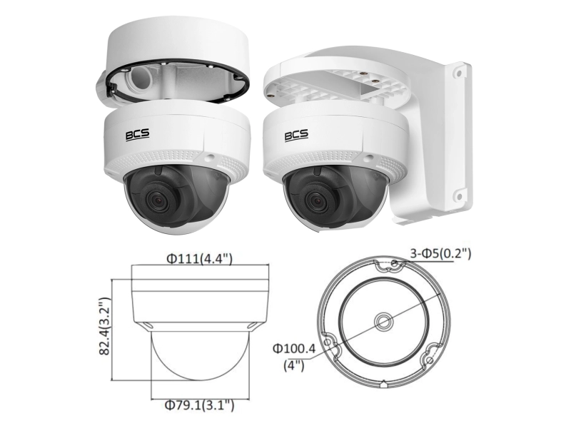Wandaloodporna kamera kopułowa IP BCS-V-DI221IR3 2.8mm 2MPx AI IR30 IK10 microSD PoE