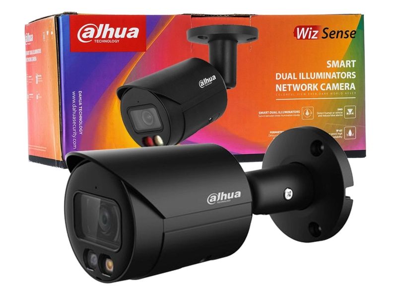 Czarna kamera IP DAHUA IPC-HFW2849S-S-IL-0280B-Black 8MPX WizSense Smart Dual Illumination Mikrofon