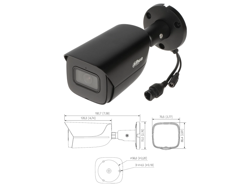 Czarna kamera IP Dahua IPC-HFW2541E-S-0280B-BLACK 5MPx Wizsense StarLight Analityka IVS IR30 MicroSD Audio