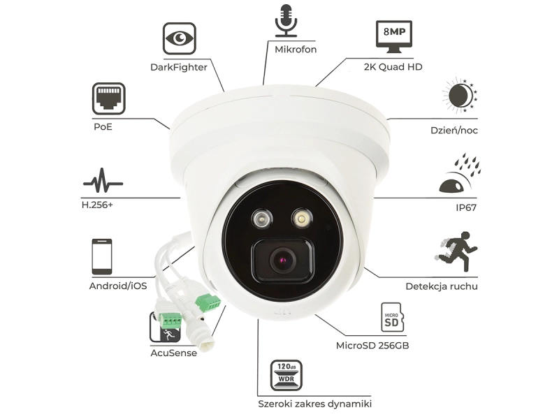 Kamera IP Hikvision DS-2CD2386G2-ISU/SL (2,8mm) 8Mpx AcuSense DarkFighter z aktywnym odstraszaniem