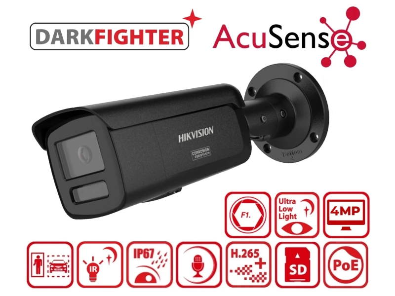 Kamera IP Hikvision Pro Series DS-2CD2T46G3-4IZY (BLACK) 4Mpx Obiektyw zmiennoogniskowy motozoom 2,8-4 mm, DarkFighter, oświetlacz 80m IR, 2 Mikrofony