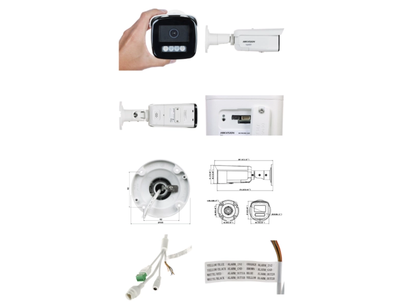 Monitoring nocny na 60m 4x kamera IP Hikvision DS-2CD2T87G3-LIS2UY/SL 8Mpx ColorVu z analityką obrazu Acusense 2TB
