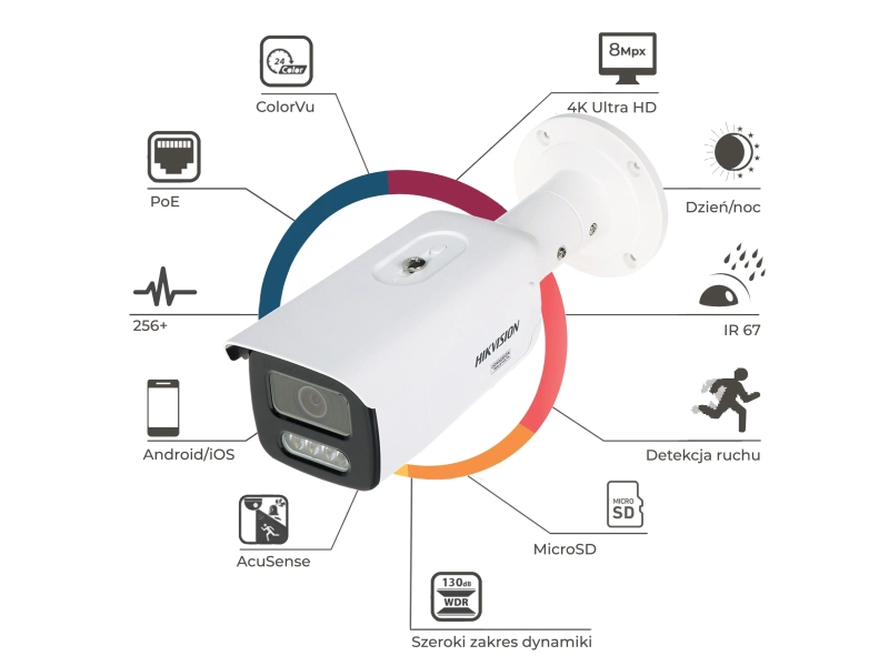 Kamera IP Hikvision DS-2CD2T87G3-LIS2UY/SL 8Mpx ColorVu Android iOS PoE MicroSD