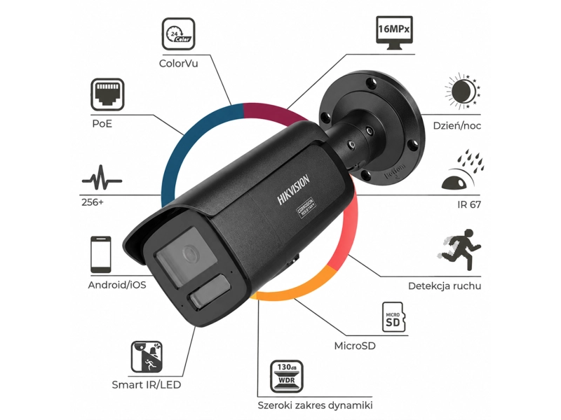 Kamera IP 8K Hikvision Pro Series DS-2CD2T166G3-IS2UY/SL-BLACK 16Mpx Smart Hybrid Light AcuSense ColorVu 3.0 Audio Live Guard PoE