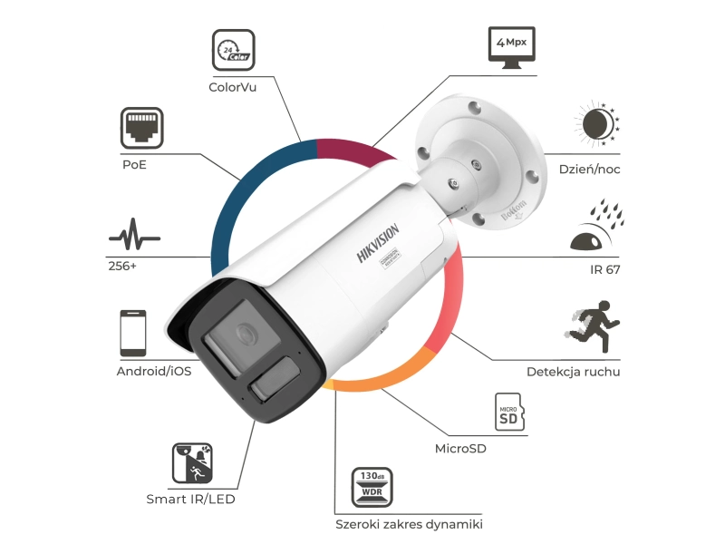 Kamera IP Hikvision Pro Series DS-2CD2T47G3-LIS2UY/SRB 4Mpx Smart Hybrid Light AcuSense ColorVu 3.0 Audio PoE