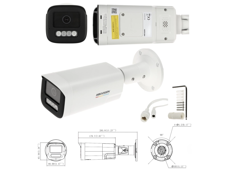 Kamera IP Hikvision DS-2CD1B47G3H-LIUF/SRB 4Mpx ColorVu kolorowy obraz 24/7, Hybrydowe oświetlenie + Alarm dźwiękowy i stroboskop