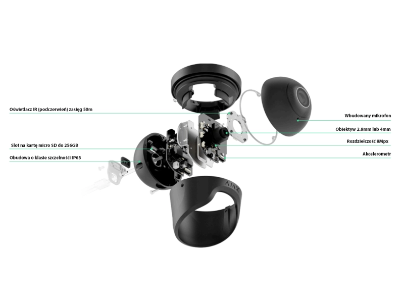 Kamera IP kopułowa Ajax TurretCam 8Mpx WHITE 4mm Rozpoznawanie ruchu i obiektów