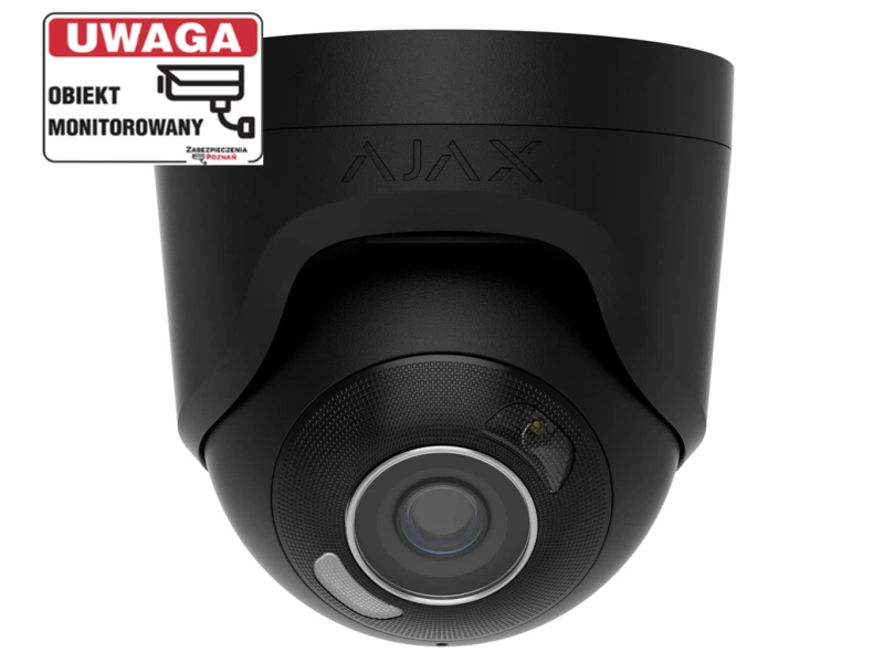 Kamera IP kopułowa Ajax TurretCam HL 8Mpx BLACK 2.8mm Hybrydowe oświetlenie LED + IR, Detekcja Ruchu + Mikrofon