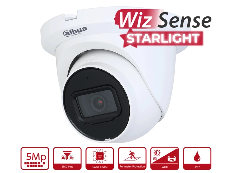 Kamera IP kopułowa DAHUA IPC-HDW2541TM-S-0280B-S2 5Mpx WizSense StarLight Analityka AI MicroSD Mikrofon