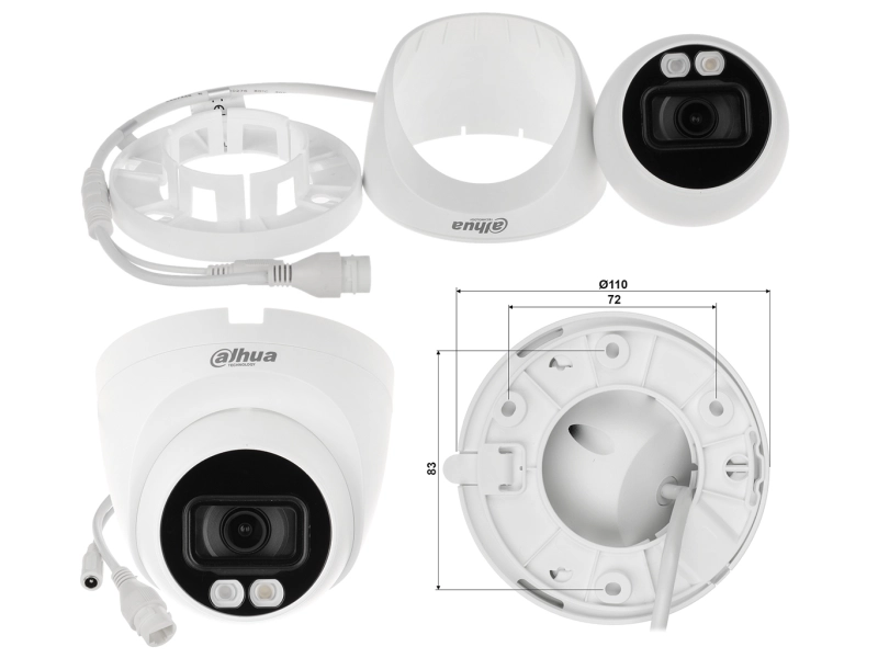 Zestaw monitoringu Domu 4 kamery IP kopułowe Dahua IPC-HDW1439V-A-IL 4MPx z Podwójnym Oświetlaczem i Detekcja ludzi
