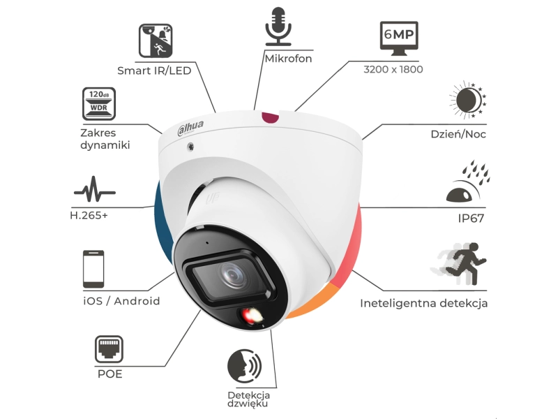 Kamera kopułowa IP Dahua IPC-HDW1639T-A-IL-0280B-S6 6Mpx 2.8mm Smart Dual Light, PoE