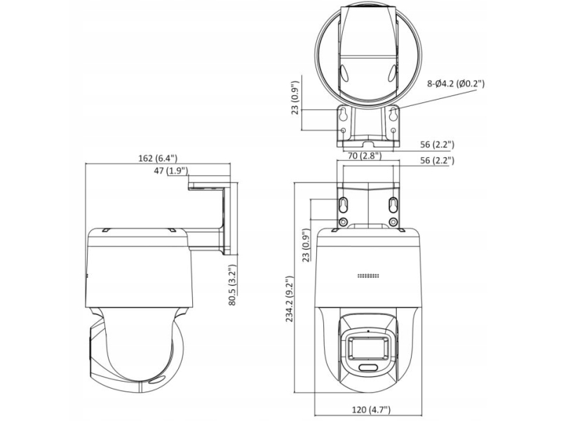 Kamera obrotowa IP PTZ Hikvision DS-2DE2C400SCG-E 4MPx ColorVu, Audio, LED 30m