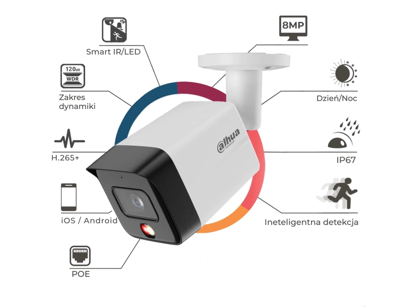 Kamera tubowa IP DAHUA IPC-HFW1839TC-A-IL-0360B-S6 8Mpx 3.6mm Smart Dual Light, PoE