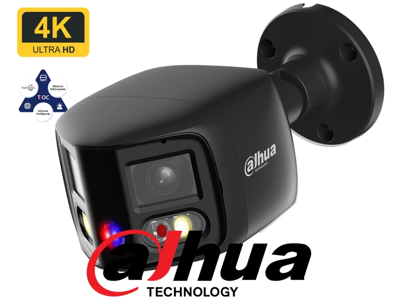 Kamera tubowa panoramiczna IP Dahua IPC-PFW3849S-A180-E2-AS-PV-0280B-BLACK 2x 4MPx Wizsense, Starlight TiOC Duo 180°