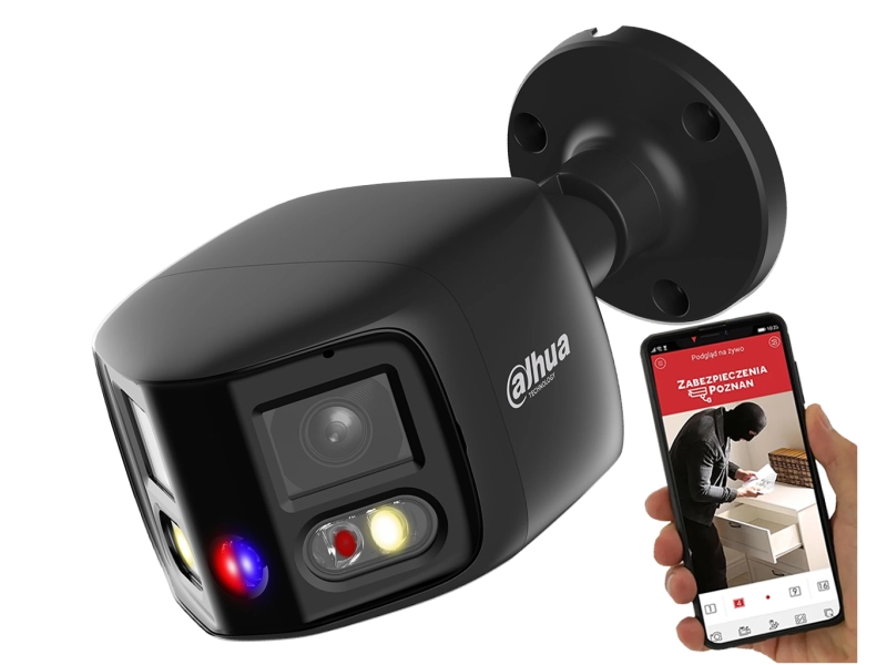 Kamera tubowa panoramiczna IP Dahua IPC-PFW3849S-A180-E2-AS-PV-0280B-BLACK 2x 4MPx Wizsense, Starlight TiOC Duo 180°