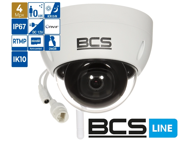 Kamera kopułowa WiFi do domu BCS-L-DIP14FSR3-W 4MPX z serii BCS LINE Podczerwień 30metrów MicroSD Streaming