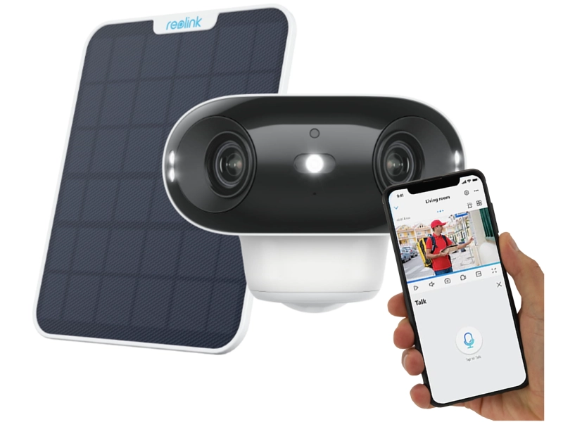 Kamera WiFi Reolink Argus B740X 8Mpx Dwa obiektywy panoramiczny widok 180° Inteligentne wykrywanie ludzi/pojazdów + Panel Solarny 2