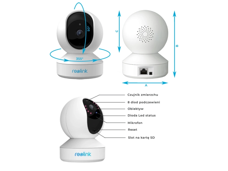 Kamera Niania WiFi Reolink E320 3MPx NOC Mikrofon MicroSD