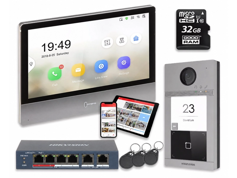 Wideodomofon zestaw Hikvision DS-KH8350-WTE1 + karta microSD 32 Gb