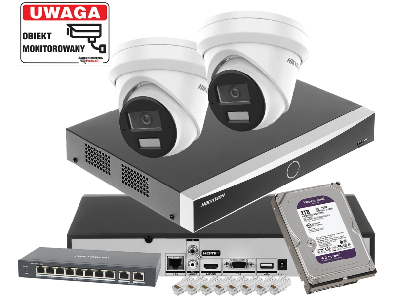 Mały zestaw 2 mocnych kamer IP do rozbudowy DS-2CD2343G2-LI2U 4Mpx AcuSense Smart Hybrid Light 2-Mikrofony