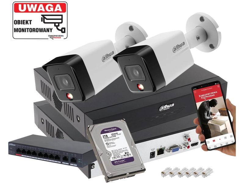 Zestaw do Monitoringu IP 2x kamera Tubowa 6MPx Dahua IPC-HFW1639TC-A-IL-0280B-S6 Smart Dual Light Detekcja Ludzi