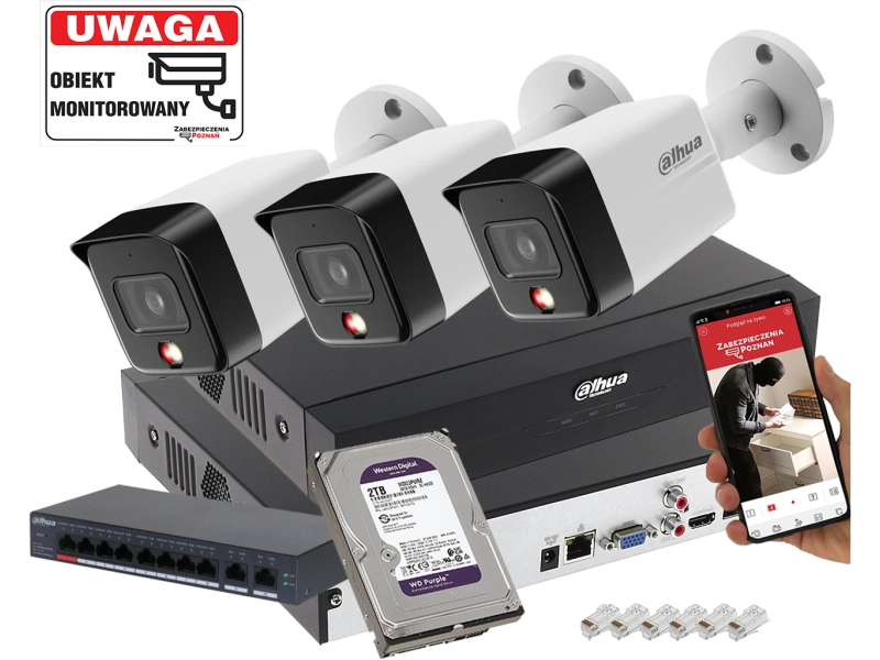 System do Monitoringu 3x kamera 6MPx Dahua IPC-HFW1639TC-A-IL-0280B-S6 Smart Dual Light Detekcja Ludzi
