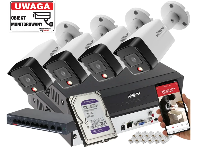 Monitoring domu 4 kamery IP 6MPx Dahua IPC-HFW1639TC-A-IL-0280B-S6 Smart Dual Light Detekcja Ludzi