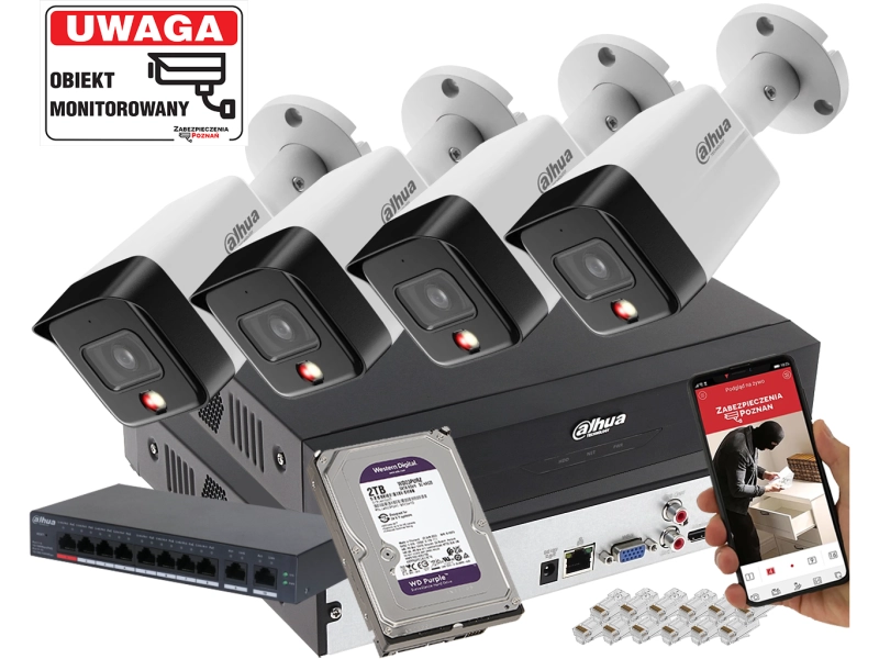 Monitoring domu 4 kamery IP 6MPx Dahua IPC-HFW1639TC-A-IL-0280B-S6 Smart Dual Light Detekcja Ludzi