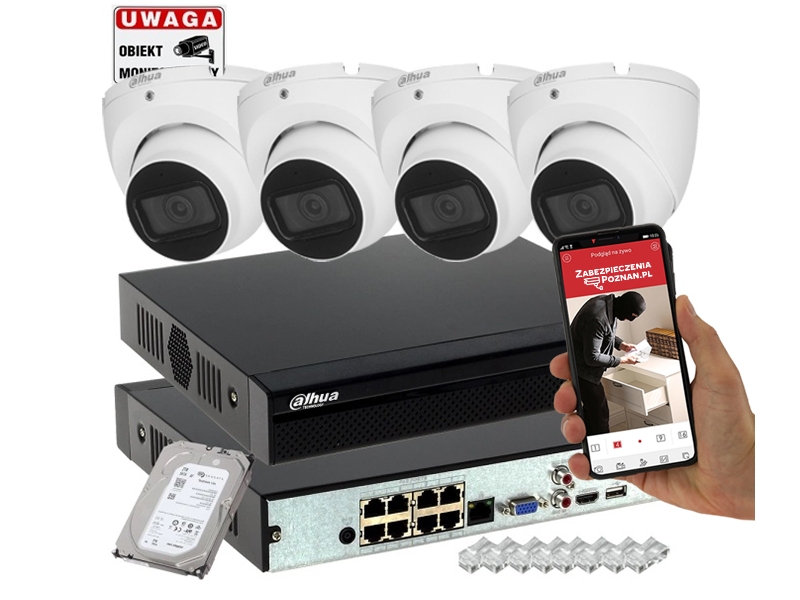 Monitoring domu 4 kamery IP Dahua IPC-HDW1530T-0280B-S6-WHITE 5MPx IR30 Mikrofon PoE