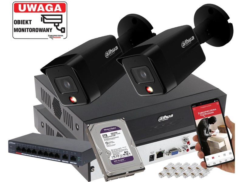 System do Monitoringu 2x kamera Tubowa Dahua IPC-HFW1639TC-A-IL-0280B-S6 BLACK 6MPx Smart Dual Light Detekcja Ludzi