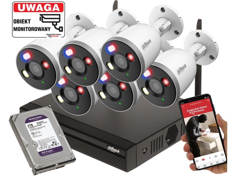 Zestaw monitoringu WiFi 6 kamer Dahua F5D-PV-0280B 5MPx Smart Dual Light, Mikrofon, Głośnik