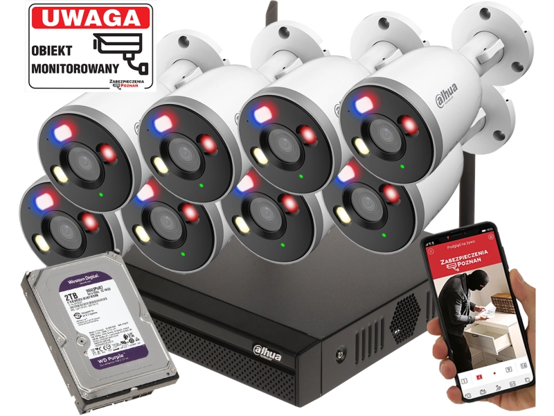 Monitoring domu WiFi 8 kamer Dahua F5D-PV-0280B 5MPx Smart Dual Light, Mikrofon, Głośnik