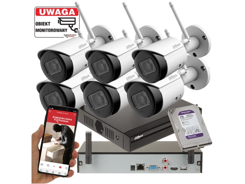 Monitoring firmy 6 kamer WiFi Dahua IPC-HFW1430DS-SAW-0280B 4MPx Detekcja ruchu Mikrofon Aplikacja